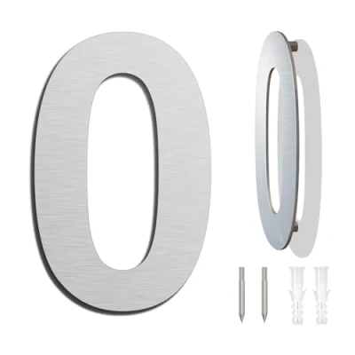 Imagen de Número de casa moderno cepillado, 205 mm altura, hecho acero inoxidable 304 sólido, aspecto flotante y fácil instalar (Número 0 Cero)
