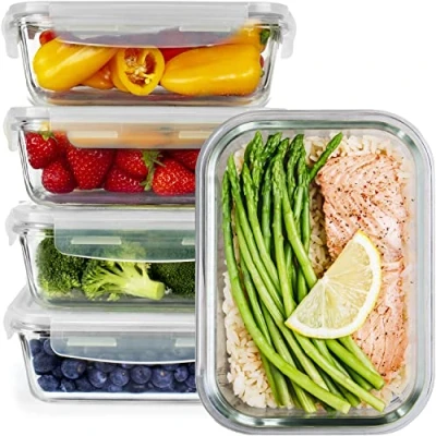 Imagen de GOOD FOR YOU Recipientes De Vidrio para la preparación comidas Con Tapas Horno y congelador seguros BPA Libre 850ml 28oz 3.5Tazas [5 Paquete]