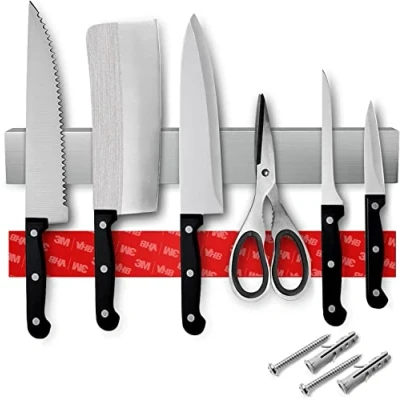 Imagen de Loco Bird barra magnética para cuchillos de 40cm autoadhesiva con cinta adhesiva 3M VHB imantada acero inoxidable utensilios cocina Soporte magnético