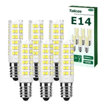 Imagen de Bombilla LED E14 Luz Blanca Fría 6000K, 7W Lámpara de Maíz LED, Equivalente Bombillas Halógeno 65W, Pequeño Tornillo Edison No Regulable para Domésticos, Paquete 6