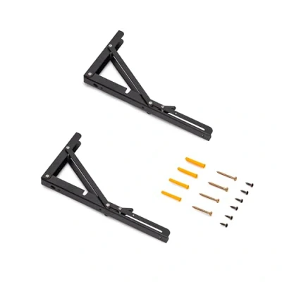 Imagen de Emuca Soportes plegables para estante, juego de 2 escuadras abatibles, 303mm, carga máx. 50kg, Pintado negro, Acero