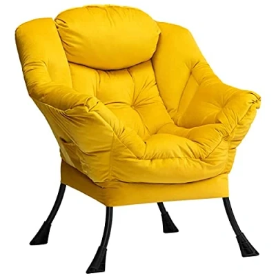Imagen de HollyHOME Sillon Relax Silla, Perezosa Sillón para Salón Lectura Dormitori Terciopelo, Sofá de Acero, Amarillo