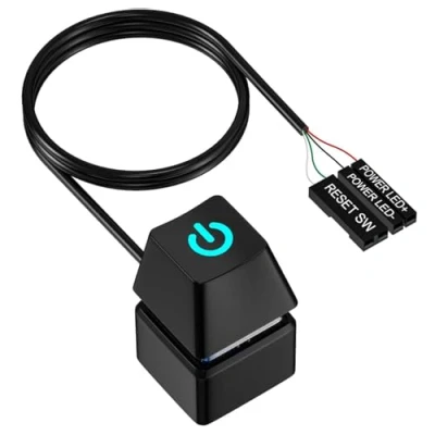 Imagen de Interruptor de Encendido Ordenador, PC Externo, Botón Externo para con Luz LED, Cable Extensión 1,8 M (Negro)