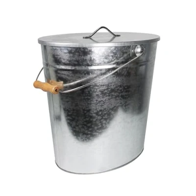 Imagen de cubo de cenizas galvanizado con tapa 24 l, carbón asa, para y cenizas, uso en interiores exteriores, chimenea, barbacoa horno, dimensiones: 39 x 27 35 cm
