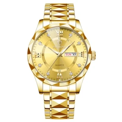 Imagen de JewelryWe Reloj Analógico Redondo Hombre: Relojes de Cuarzo Vestir Resistente al Agua para Caballero Calendario Puntero Luminoso Correa Acero Inoxidable Extraíble Ocio Negocios Regalos