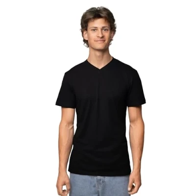 Imagen de DANISH ENDURANCE Camiseta de Algodón Orgánico para Hombre Manga Corta, Cuello Redondo o en V…, Pico Negro, M