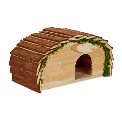 Imagen de Relaxdays Igelhaus mit Boden Casa Erizo Madera, Cueva Animales con Suelo, Corteza y Musgo, Refugio Hibernación, 18x34x17 cm, Marrón Natural, 18 x 34 17 cm