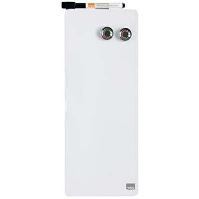 Imagen de Nobo Tiras Magnéticas Adhesivas Blancas, Sin Marco, Borrado En Seco, Fácil de Limpiar, Aptas para Uso Pared, Clip Integrado Rotulador, Casa y Oficina, 140 x 360 mm, Blanco, 1903764