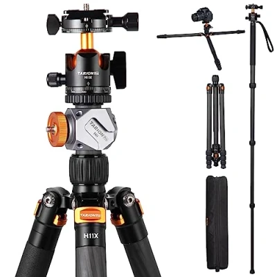 Imagen de TARION trípode de Fibra Carbono para cámara 67 Pulgadas Profesional DSLR con Doble rótula panorámica Zapata fría Viaje cámaras videocámaras fotografía