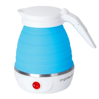Imagen de Aigostar Sapphire 30LDC Hervidor Agua Electrico Pequeño Plegable de Viaje 600 ml, Calentador Portatil, Mango Tacto Frío, Apagado Automático &amp; Calefacción Automática, Libre BPA, 1000 W