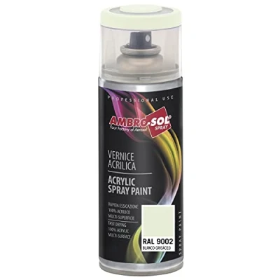 Imagen de AMBRO SOL Pintura acrílica en spray, color Blanco Grisaceo, RAL 9002, resultado profesional múltiples superficies, exteriores e interiores, 400 ml