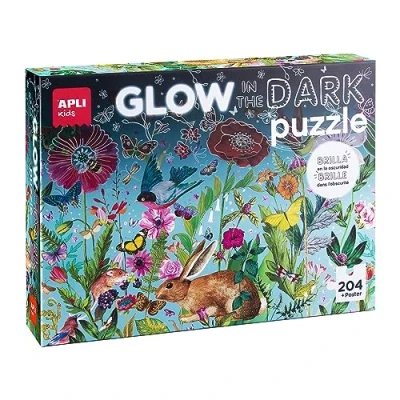 Imagen de APLI Kids 19436 Puzle fluorescente Glow in the Dark modelo Flores puzzle con efecto neón, brilla en la oscuridad 204 piezas tamaño 5 x cm