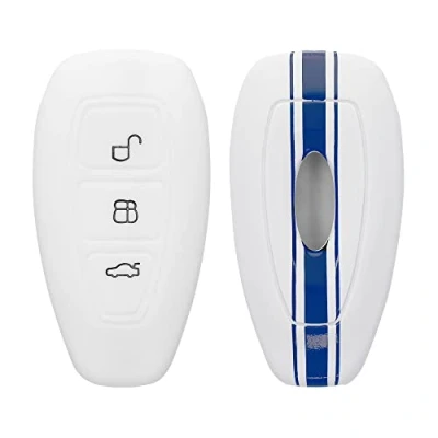 Imagen de kwmobile Carcasa Compatible con Llavero de Ford Llave Coche Keyless Go 3 Botones Funda para Mando Silicona Azul/Blanco