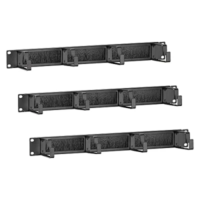 Imagen de kwmobile Paneles guía cables para 1U 19&quot; Set de 3x Panel metálico pasacables rack servidor Organizadores cable red fibra óptica