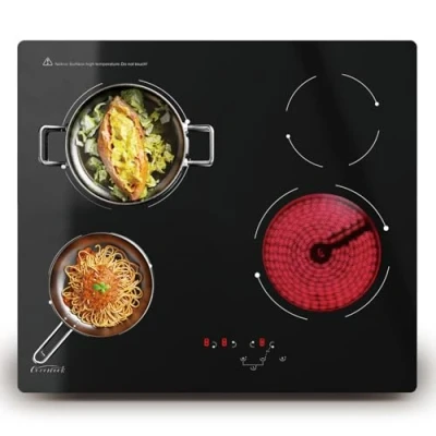 Imagen de COVERCOOK Quemador de vitrocerámica eléctrica 60 cm, Placa calefactora incorporada, Cocina Vidrio Negro con 4 Zonas cocción