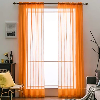 Imagen de MIULEE Cortinas Poliéster Translúcida Fresca Transparente Salon Ventana Visillo Moderno para Sala Cuarto Dormitorio Habitación Comedor Cocina Salón de Esatr 2 Unidades 140 x 225cm Naranja