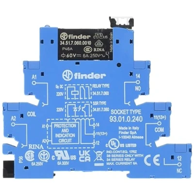 Imagen de Finder serie 38 Módulo rele borne tornillo conmutado 240vac/corriente continua