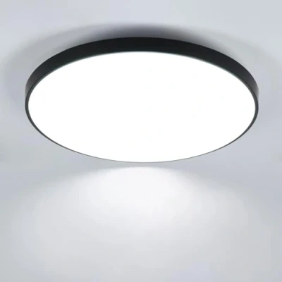 Imagen de Comely Lampada da soffitto LED rotonda, IP44 impermeabile, 24W 6500K bianco freddo, Nero, CRI 80, plafoniera piatta per bagno, cucina, balcone, corridoio, camera letto,27 * 4cm