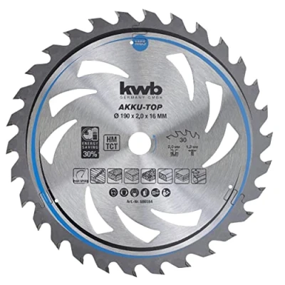 Imagen de kwb 586554 Hoja de sierra circular ahorro energía Easy Cut, diámetro 190 x 16 mm corte fino con dentado alterno especial 30 dientes Z30, AKKU TOP fino,