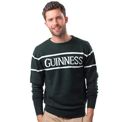 Imagen de Guinness Jersey de punto oficial para hombre con texto en blanco, color verde, XL, Verde