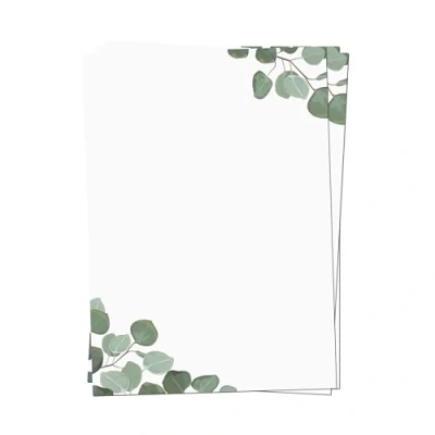 Imagen de Presentou 50 papeles de carta impresos por ambos lados, 120 gramos, papel diseño, certificado, menú, amor (eucalipto, hojas)