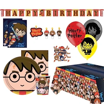 Imagen de Amscan 9917094 Set de fiesta Harry Potter Kawaii, 53 piezas, vajilla desechable y decoración, cumpleaños infantil