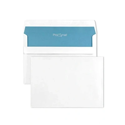 Imagen de Netuno 1000x sobres color blanco DIN C6 114x162mm 80g Promail con impresión interior azul sin ventanas solapa recta autoadhesivos americanos y comerciales para cartas empresas correos