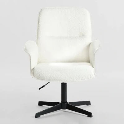 Imagen de MEUBLE COSY Sillas de Escritorio Sillones Maquillaje Giratoria Altura Ajustable con Reposabrazos para Estudio Dormitorio Oficina en Tela Felpa, Blanco, 66x63x82 94cm