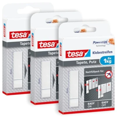 Imagen de tesa 7771 00500 00 Papel pintado y yeso (3 unidades, 3 x 6 tiras), color blanco