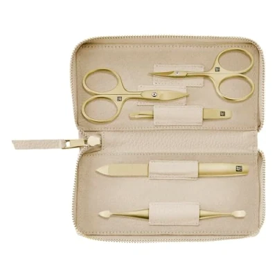 Imagen de ZWILLING set de manicura (5 piezas, estuche piel auténtica, viaje, con tijeras para uñas y cutículas), Premium, Edición Oro