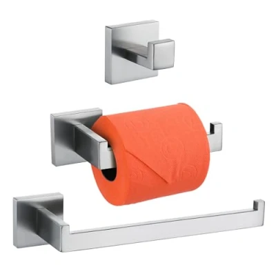 Imagen de Turs de 3 Piezas Baño Accesorio Establecer Sus 304 Acero Inoxidable Inodoro Papel Titular Toalla Bar/Titular Gancho Bata Montaje en Pared, Cepillado, Q7010BR