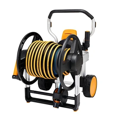 Imagen de Fiskars Waterwheel XL manual con ruedas, Set de riego todo incluido, Enrollado manual, Alcance total 21,5 m, Manguera jardín tamaño universal (Ø 13 mm), Conector para grifo, 1062256