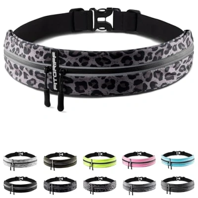 Imagen de Fitgriff® Riñonera Running Deportiva Cinturon Correr Hombre y Mujer Porta Movil (para Todos los Smartphones) para Deporte, Walking (Leopard, 62 90cm de Cintura)