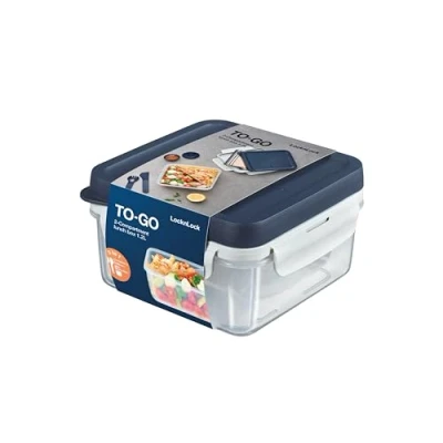 Imagen de LocknLock TO GO Fiambrera con inserto para sándwich, bandeja cubiertos, cubiertos y vaso salsa, 1,2 L, 100% hermética e impermeable, apta lavavajillas microondas, sin BPA