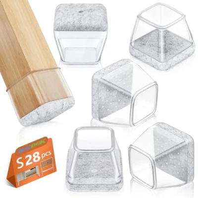 Imagen de 28 Piezas Protectores de Silla, Fundas Silicona para Piernas Silla con Fieltro Envuelto, Almohadillas Protectoras Pies Mueble，S(23 29)