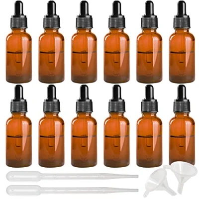 Imagen de INHEMING 12 Piezas Ambar Frasco Cuentagotas Cristal 30ml Botellas con Pipeta Cristal, para Aceite Esencial, Masaje, Fragancia, Aromaterapia, Laboratorio