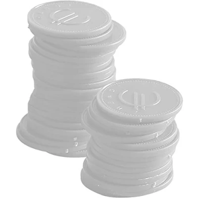 Imagen de HENDI fichas plásticas grabadas con símbolo del euro, BarUp, reutilizables, monedas para pagos alternativos y vales de consumición en bares, restaurantes, eventos, 100 uds, ⌀25mm, ABS, blanco