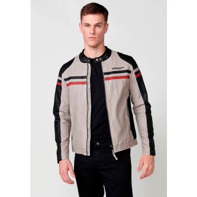 Imagen de Chaqueta biker efecto piel cuello tira para hombre color crudo y negro