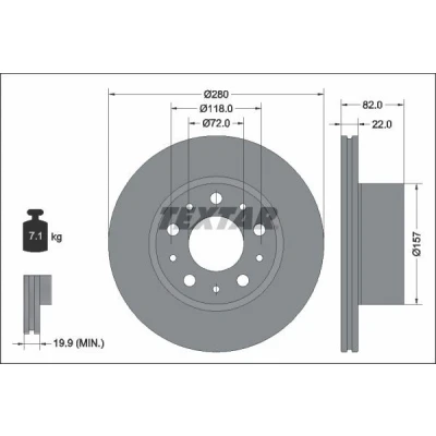 Imagen de TEXTAR 92344903 Disco de freno 280 22 05/10 118 ventilación interna revestido sin cojinete rueda, perno sujeción buje rueda