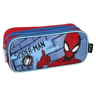 Imagen de Estuche con Doble Compartimento de Spiderman Color Rojo y Azul 22,5x8x10 cm Fabricado en Poliéster Cierre Cremallera Estampado Producto Original Diseñado España