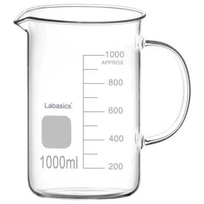 Imagen de Labasics Vaso de Vidrio, G3.3 Borosilicato Grado Laboratorio Graduado Vidrio Transparente Medidor Precipitados Griffin con Asa y Pico, 1000 ml