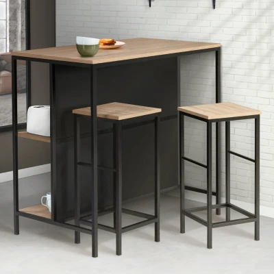 Imagen de IDMarket Mesa de bar e islot Detroit y 2 taburetes diseño industrial