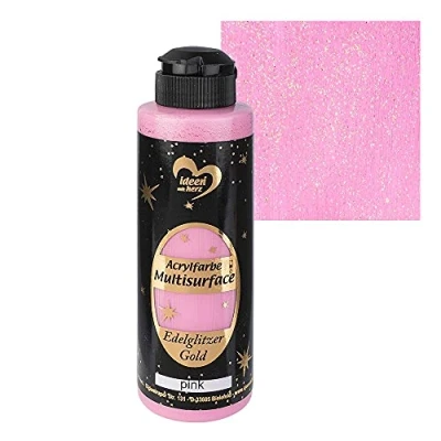 Imagen de Ideen mit Herz Pintura acrílica multisuperficie con purpurina noble, color universal a base de agua, dorada brillante, 180 ml (rosa)