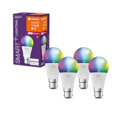 Imagen de LEDVANCE Lámpara Smart+ con tecnología ZigBee, 9W, A60, esmerilado, base B22D, color de luz RGBW ajustable, 806lm, paquete 4