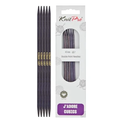 Imagen de KnitPro J&#039;Adore Cubics Juego de 5 agujas tejer doble punta, alfileres madera para calcetines, sombreros, manoplas, punto corto y redondo, 15 cm x 4,50 mm