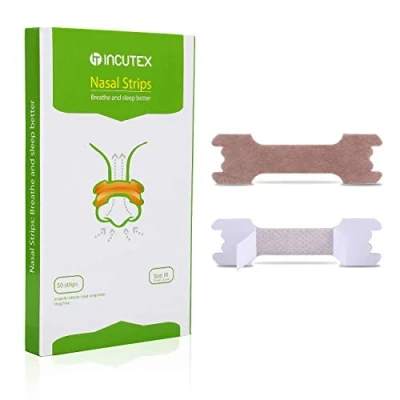 Imagen de Incutex 50x tiras nasales contra los ronquidos para hombres y mujer, ayudan a respirar mejor tirita nariz antironquidos, talla M 55x16 mm