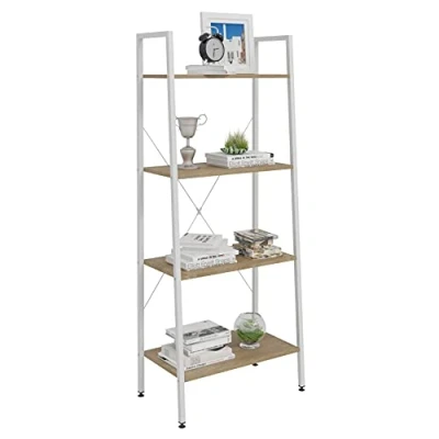 Imagen de WOLTU Estantería Multiusos Moderna de 4 Niveles Librería para Sala Esta Escalera Flores Blanco + Roble Claro RGB9283whe