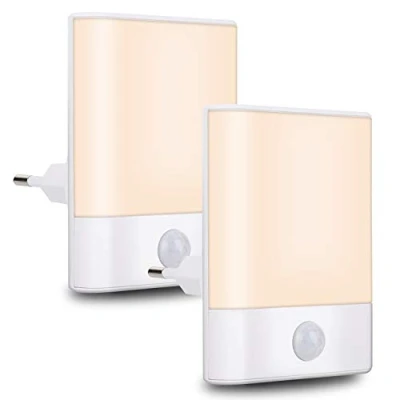 Imagen de Brisun Toma de luz nocturna con detector movimiento, 2 3 modos (auto/ON/OFF), blanca cálida ahorro energético para habitaciones infantiles, pasillos, dormitorios, baños.