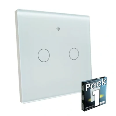 Imagen de LED ATOMANT Interruptor de Cristal Inteligente Wifi 2 Vias, Sin Cable Neutro, Pulsador pared, Control Mediante APP Smart Life, Compatible con Google Assistant, Tactil Iluminacion