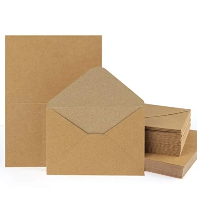 Imagen de Mocraft 60 juegos de tarjetas papel estraza con sobres, color marrón natural, sobres plegables, plegables para regalo, felicitación, invitación